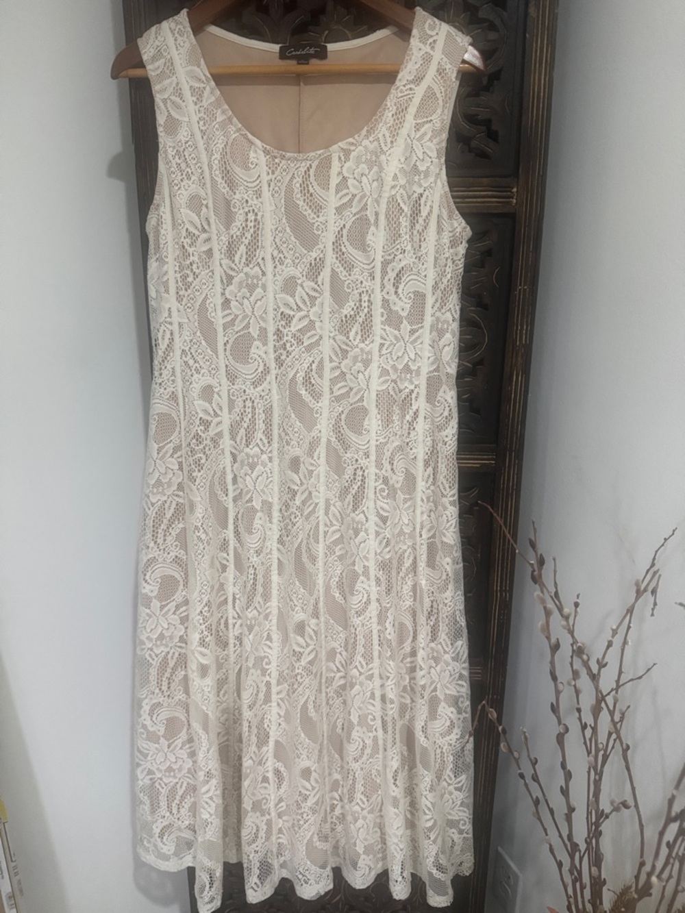 Coldwater Creek Cream Lace Overlay Midi Dress